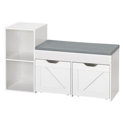 Kidshelfa dla dzieci z Notaks Nook, Ławka z regałem dla dzieci & Poduszka siedziska i 2 Kubeczki do przechowywania, Kącik do czytania dla dzieci, Pudełko do przechowywania zabawek na kółkach, Skrzynia na zabawki do sypialni, Pokój zabaw biały i