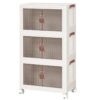 Plastic Storage Bins with Lids, 3 Packs Folding Storage Box with Doors and Wheels, Collapsible Storage Bins Stackable Storage Organizers and Storage Containers Box, White