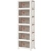 Wardrobe Storage Organiser, Stackable Storage Boxes with Doors, Foldable Plastic Storage Boxes with Wheels, 6 x 41.6L, Kitchen Storage Containers Organizer, for Living Room, White