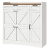 Farmhouse Shoe Storage Cabinet, Shoe Cabinet Storage for Entryway, Freestanding Shoe Organizer with 2 Flip Drawers, Narrow Shoe Cabinet with Adjustable Side Cabinet, White and Walnut
