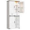 Cabinet de garde-manger de la cuisine de la ferme, 71.6 Armoire de rangement avec lumière LED et grange coulissante, Cartine de garde-manger avec étagère et tiroir réglables, pour la Cuisine, Salle à manger, Blanc et