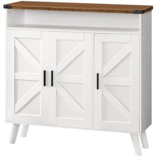 Wäiss a Walnuss Schongkabinett Späichere fir Entrée, Hëlze Schong Organisator Cabinet mat 3 Dieren, 39.4" Freestanding Schong Kabinet Späichere fir Zoumaache, Entrée, Grouss Kapazitéit, Fauershappheet