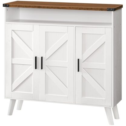 Wäiss a Walnuss Schongkabinett Späichere fir Entrée, Hëlze Schong Organisator Cabinet mat 3 Dieren, 39.4" Freestanding Schong Kabinet Späichere fir Zoumaache, Entrée, Grouss Kapazitéit, Fauershappheet