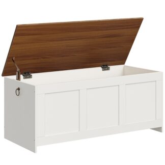 White and Walnut Storage Bench, Retro Wooden Storage Chest, Wooden Storage Trunk, Toy Chest with Lift Top, Multifunctional Entryway Organizer, for Entryway, Living Room