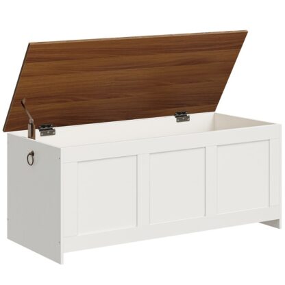 White and Walnut Storage Bench, Retro Wooden Storage Chest, Wooden Storage Trunk, Toy Chest with Lift Top, Multifunctional Entryway Organizer, for Entryway, Living Room