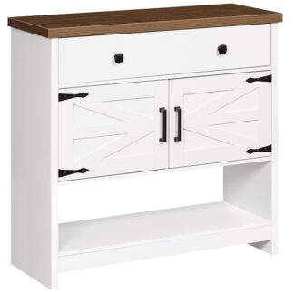 Table de console de ferme avec grand tiroir et armoire à 2 portes, Table d'entrée en noix et en bois blanc avec étagère de rangement, Table de canapé, Bar a café, pour l'entrée, Couloir, Cuisine, Salon