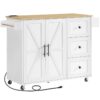 Isola cucina con presa di corrente, Cucina ad isola su ruote, Carrello dell'isola da cucina rotolante con 3 Cassetti, Armadio di stoccaggio e scaffale regolabile, per casa e cucina, Bianco e naturale