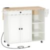 Kitchen Island with Storage, Rolling Kitchen Island with Folding Drop Leaf, Charging Station, Spice Rack, Drawer, Mobile Kitchen Island On Wheels, for Kitchen, White and Natural