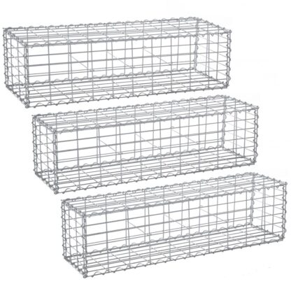Σύνολο gabion του 3 Καλάθια, 100 x 30 x 30 cm, Πλέγxαεκ0 x 5 cm, Γαλβανοποιημένη διακόσμηση κήπου χάλυβα, Ασημένιο με διαχωριστικά