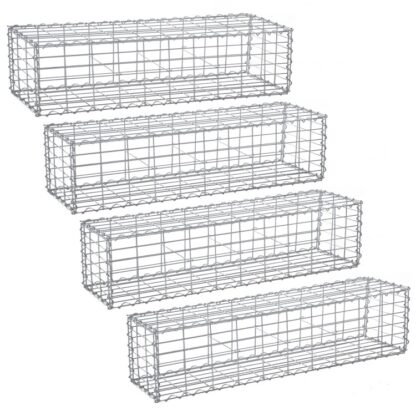 4 x Gabion 100 x 30 x 30 CM galvanizovaná ocelová zahradní dekorace stříbro s