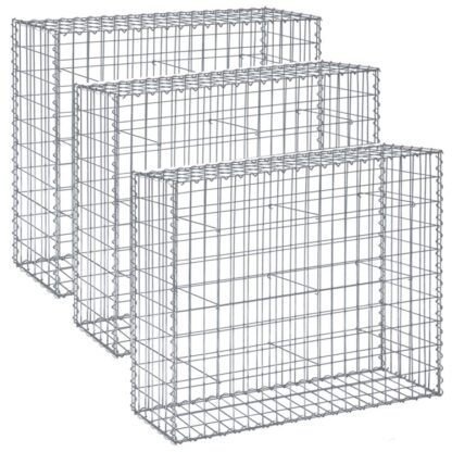 Gabion sada 3 Kamenný koš 100 x 30 x 95 CM galvanizovaná ocel pro zahradní dekoraci stříbro s rozpěrkami