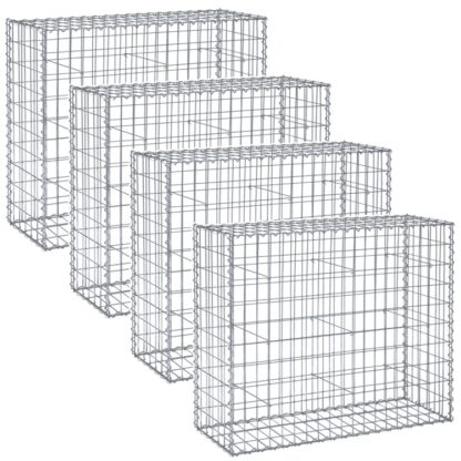 Gabion Set de 4 Paniers en pierre, 100 x 30 x 95 cm, Engrenerx10 cm5 cm, Décoration de jardin en acier galvanisé, Argent avec des entretoises