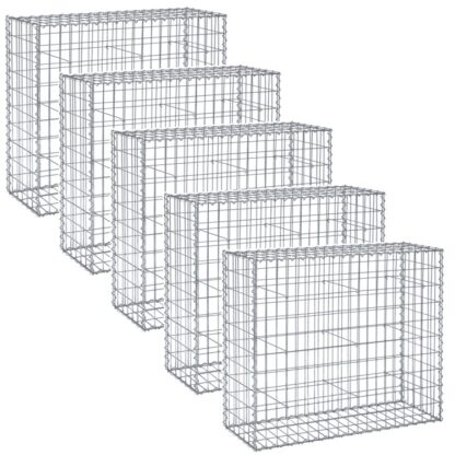 5 x Cesto de Pedra Gabião 100 x 30 x 95 Aço galvanizado CM para decoração de jardim prata com EWS19GBP502