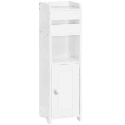 Armadietto porta carta igienica, Mobiletto da bagno stretto in legno, Armadietto porta carta igienica per bagno, Risparmio di spazio, Stile moderno, Bianco