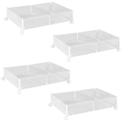 Onder bedslag met wielen, 4 Pak onder bed opslagcontainers, metaal opvouwbaar onder bedlade, ruimtebesparend, gereedschapsvrije montage, voor kleren, deken, schoenen, wit