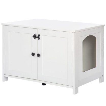 weißer Katzenwaschraum, Katzentoilette, Schrank für Katzentoilette, Katzenhaus mit Tür und separater Trennwand, Stabiler Katzenschrank, Bank, Aufbewahrungsbox für Katzenstreu, Nachttisch