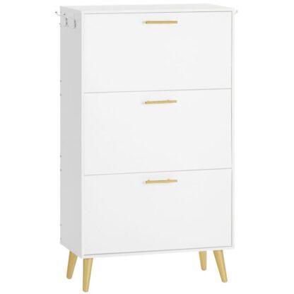 Skoskab, Skoopbevaringsskab til indgang, Hidden Tipping Bucket Shoe Cabinet med 3 Flip skuffer, sko rack arrangør kabinet med frakke kroge, til entryway, skab, hvid