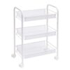 kitchen trolley with 4 360 rotating wheels, 3 levels serving trolley with removable basket shelves, 44 x 26 x 63 cm, sturdy metal shelves, for kitchen, bathroom, office, white
