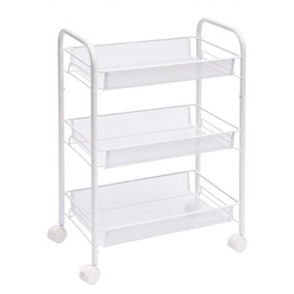 mutfak arabası ile 4 360 Dönen Tekerlekler, 3 Çıkarılabilir sepet rafları ile arabaya hizmet veren seviyeler, 44 x 26 X 63 santimetre, sağlam metal raflar, mutfak için, banyo, ofis, beyaz