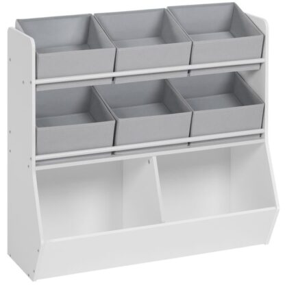 Organizador de brinquedos, Estante infantil com 6 Caixas de armazenamento removíveis, Organizador de armazenamento infantil, Para o quarto das crianças, Sala de estudo, Dormitório, Berçário, Estilo Simples, Branco e cinza