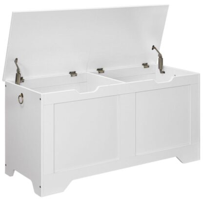Britdessm, Schongbänk mat 2 Deckelen, Stockage Këscht, Spillsaachen Späicherkëscht mat internen Divider, fir Entrée, Wunnzëmmer, Schlofkummer, Wäiss