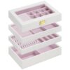 Stackable Jewelry Tray with Lid, 4-Tier Jewelry Box, Drawer Jewelry Organizer Trays, Wooden Jewelry Storage Holder for Earrings, Necklaces, Bracelets, Rings, White