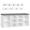 shoe bench, storage bench with cushion, 10 compartments, 9 coat hooks, shoe rack bench, multifunctional storage cabinet for entryway, hallway, bedroom, white and gray