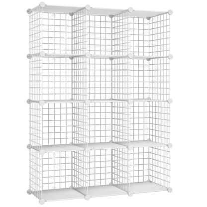 Organisateur de stockage de cubes blancs, Stockage de cubes en fil de fer, 12-Étagère de rangement en grille métallique Cube, Armoire modulaire, Bibliothèque cubique bricolage, pour le salon, Chambre à coucher, Étude