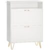 Shoe Cabinet, Shoe Storage Cabinet for Entryway, with 2 Flip Drawers, Hidden Tipping Bucket Shoe Cabinet, Shoe Organizer Cabinet, with Open Shelves and Coat Hooks, White