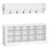 hall tree with shoe bench, coat rack shoe bench set, 39.4 inches entryway bench with coat rack, mud room organization and storage bench, 15 cubbies, adjustable shelves, white
