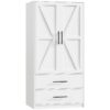 Armoire Wardrobe Closet with 2 Drawers, 70.9" Tall Wardrobe Cabinet with Hanging Rod, 2 Doors Bedroom Armoires, Farmhouse Clothing Storage Cabinet, Wooden Armoire for Bedroom, White