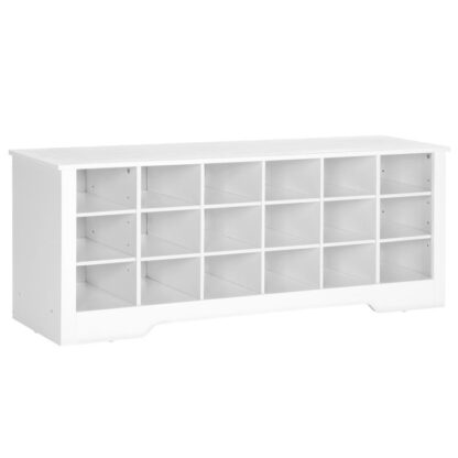 Schuhbank, 18 Cubbies Schuhaufbewahrungsbank, Multifunktionaler Schuh-Organizer, Lange Eingangsbank, Verstellbare Regale, für Schlafzimmer, Schlammraum, Flur, Kleiderschrank, Weiß