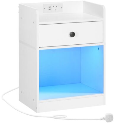 Comodino con stazione di ricarica e luci a LED, Tavolino servitore con presa e 2 Porte USB, Comodino con cassetto, Spazio aperto per la camera da letto, Soggiorno,