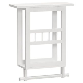 prateleiras de toalhas para o banheiro montado na parede, Suporte de toalha para toalha de banho laminada, Rack de armazenamento de toalhas com prateleira de bambu e barra de toalha inferior para banheiro pequeno, sala de estar, branco