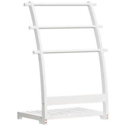 toallero de pie, 3-estante de la manta de nivel, 15.7" L x 12" W x 29.5" h, soporte de la manta de bambú, estante de secado y exhibición con estante, para el dormitorio, sala de estar, baño, blanco