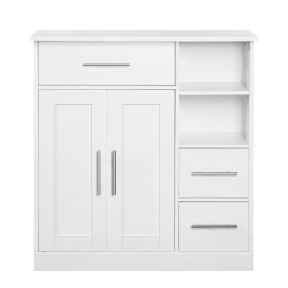 Freistehender Badezimmerschrank, Badezimmerschrank mit Schubladen, Badezimmer-Organizer mit 2 Verstellbare Regale, 2-Türschrank, Verstellbare Schubladen, für Badezimmer, Toilette, und Küche,