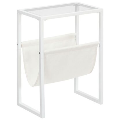 Tábla taobh ultra caol, tábla deiridh gloine tempered le sling iris fabraice, Tábla Accent Caife Beag, Tábla cois leapa do spás beag, seomra codlata, seomra suí, stíl nua -aimseartha, bán