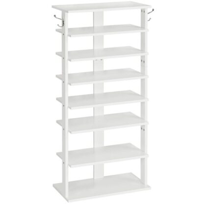 8 Layer witte schoenenrek smal schoenrek 50 cm schoenkast met 2 haken opslagrekken ruimtebesparende ingang woonkamer wit