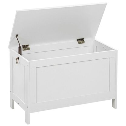 Cófra Stórála, Eagraí Bosca Bréagáin Retro le Hinge Sábháilteachta, Tacaíochtaí Binse Stórála Iontrála Sturdy 220 lb, 29.9 x 15.7 x 18.9 orlach, Cófra bréagáin, Maide, Tionól Éasca Bán