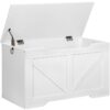coffre de rangement, Organisateur de la boîte à jouets rétro avec traction de découpe en forme de U, banc de rangement, charnière de sécurité, coffre jouet robuste, en bois, soutien 220 kg, assemblage facile, blanc