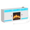 electric fireplace tv stand with led lights and power outlets, white tv console for 32" 43" 50" 55" 65", entertainment center with storage and adjustable glass shelves, white