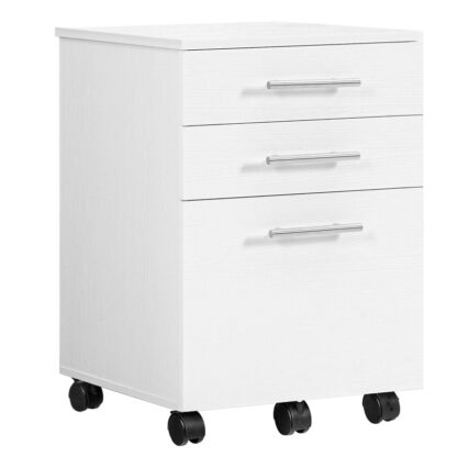 White 3-Drawer File Cabinet, Wooden Under Desk Filing Cabinet, fits A4/Letter Size for Home Office, Small Rolling Storage Drawer Chest, Printer Stand with Drawers