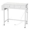 Petit bureau d'ordinateur blanc avec prise de courant, 32 Bureau d'ordinateur de bureau à domicile en pouces avec 2 Tiroirs en tissu, Bureau d'étude pour petits espaces, avec poche latérale, pour étudier, Salon, Blanc