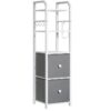 5-Étagère d'échelle de salle de bain, Étagère à échelle étroite avec 2 Tiroirs, Rack d'organisateur de stockage avec crochets et porte-rouleau de toilette, pour salle de bain, Salon, Bureau, Blanc et gris