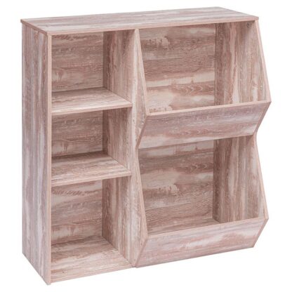 Bücherregal für Kinder, Bücherregalfußbrett, Multi-Bin Storage Cubby, Köpfen Spielzeugspeicherschrank, children's toy shelf, suitable for children's room, Spielzimmer, Flur, Eiche weiß