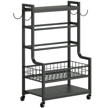Rack di manubri, Portaoggetti per palestra domestica, Portapesi per manubri, Organizzatore di archiviazione per allenamento tutto in uno per manubri, Kettlebell, Cibo per lo yoga, Rullo di schiuma, con ruote e ganci, Nero