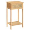 Bamboo Tall End Table, Side Table with Door Drawer, High Phone Table for Small Space, Sofa Table Rattan Nightstand Easy to Assemble, for Bedroom, Living Room, Study Room, Natural