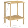 Bambus sidebord, Solid træ slutbord med opladningsstation, 2-Niveau sidebord med 1 Outlet og 2 USB-porte, Nem montering, til stuen, Soveværelse, Kontor, Studere
