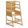 Tour debout pour tout-petits, Aide au tabouret de cuisine pour tout-petits à hauteur réglable, Tour d'apprentissage Montessori pour enfants avec rails de sécurité, pour comptoir de cuisine et évier de salle de bain, Bambou naturel