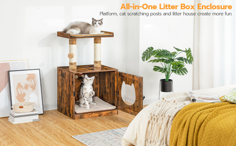 litter box enclosure with cat tree tower